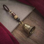 Handmade Vintage Brass Tibetan Buddhism Six-word Mantra Bell Keychains Lanyard Pendants with Rope fo