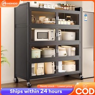 Kitchen Cabinet Microwave Oven Rack Dapur Kabinet Rak Dapur Multi-layer Storage Shelves  Door Wheels