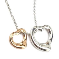Tiffany&amp;Co. 18K金+純銀雙Open Heart墜飾項鍊