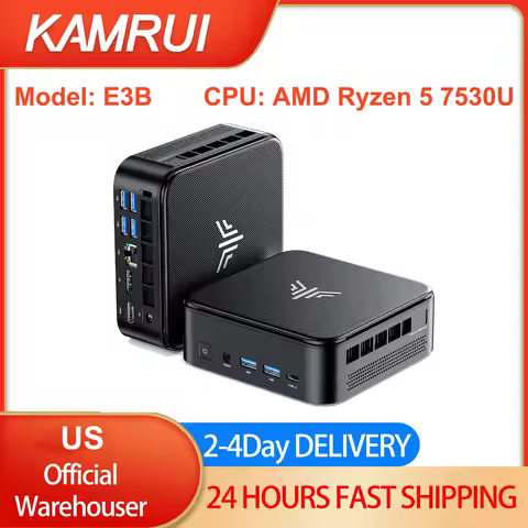 KAMRUI E3B Mini PC KAMRUI E3B AMD Ryzen 5 7530U Mini PC Gaming 16GB RAM 512GB ROM LPDDR4X WIFI6 4K D