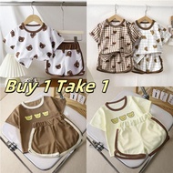 ♕ (0-5Yrs)80-110cm Kids Terno Sleepwear Kids Baby Short-sleeved Top Suit Infant Cartoon Bear Print T