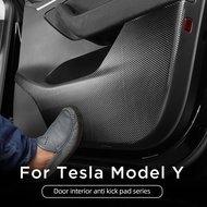 สำหรับ Tesla รุ่น Y 2020-2023กล่องประตูรถใต้แผงหน้าปัดแผ่นป้องกันการเตะขอบด้านข้างสติกเกอร์ฟิล์มกันรอย