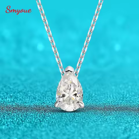 Smyoue Certified 1CT 2CT Pear Cut D VVS1 Moissanite Necklace for Women 18k Gold Plated Jewelry 100% 