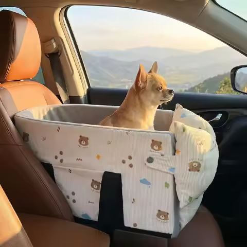 Cartoon Pattern Dog Car Seat Comfortable with Safety Leash Pet Central Control Car Seat Large Capaci