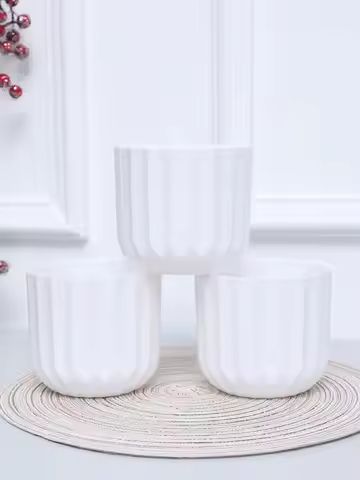3PCS 10.5X9.5CM(H) Vertical Striped Round Flowerpot - White Texture Clear Suitable For Room Living R