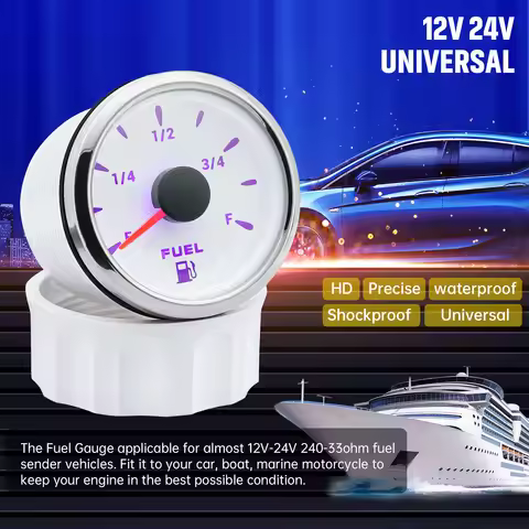 A Waterproof 2" 52mm Fuel Level Gauge 0-190ohm 240-33ohm 7 Colors LED Fuel Level Meter For Marine Bo