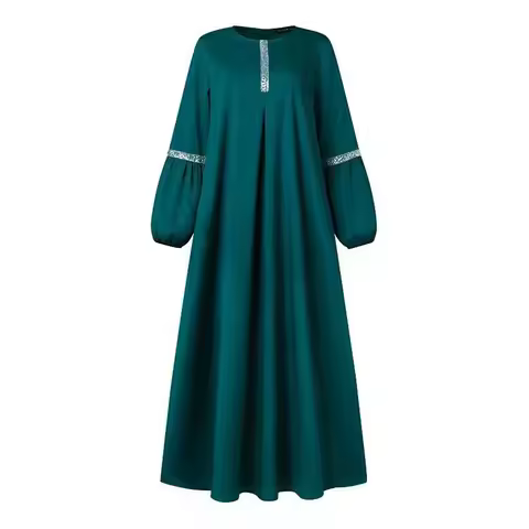 Muslim Arab plus round neck long sleeved fashionable casual loose elegant large swing dress long ski