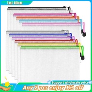 In stock-Grid File Bag Zipper File Bag Store File Grid Bag Mesh Storage Bag Transparent File Bag Del