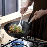 日本霜山 不易生鏽無塗層木柄窒化鐵炒鍋(IH爐可用)-30cm