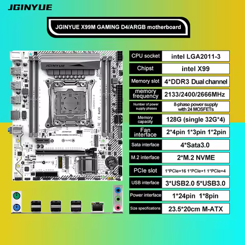 JGINYUE X99 Motherboard LGA 2011-3 Support Xeon E5 V3 V4 CPU Supports ARGB ​DDR4 RAM Memory M.2 NVME