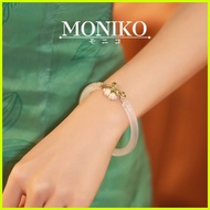 ☻ ✶ ➲ MONIKO Original Design 18k Gold Hetian Jade White  Lily of valley Bangle Impact Inspired Brac