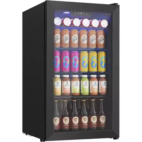 Beverage Refrigerator Cooler, 126 Can Mini Fridge with Glass Door for Wine, Soda Beer, Beverage Cool