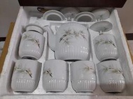 早期大同竹花茶壺茶杯茶具組-一壺 6 杯5 蓋 附盒