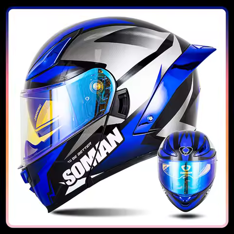 SOMAN Double Lens Flip Up Motorcycle Helmet Dual Visor Flip Up Helmets Men Women Modular Full Face H