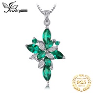 JewelryPalace Flower 2.4ct Green Simulated Nano Emerald 925 Sterling Silver Pendant Necklace for Women Gemstone Choker No Chain