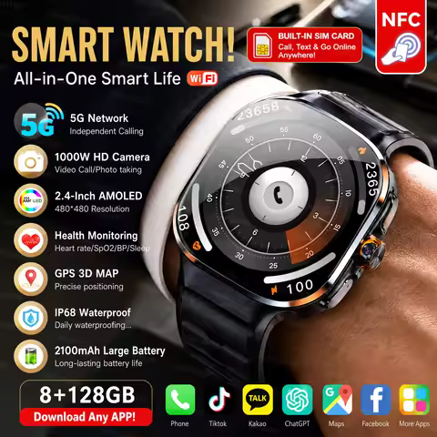 2026 New 5G/4G Smart Watch 8+128GB SIM WiFi GPS Google Maps HD Camera Video Call AI Assistant Google