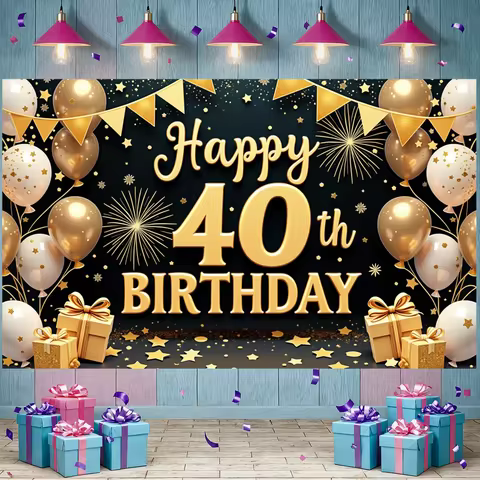 40th Party Background Gift Box Design 40th Birthday Display Milestone Birthday Display Firework Patt