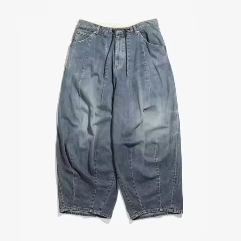 Vintage AWGE Mens Jeans Best Quality Womens Washed Blue Wide Leg Denim Pants Oversized Embroidered B