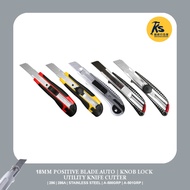 18MM Positive Blade Auto | Knob Lock Utility Knife Cutter ( 286 | 286A | STAINLESS STEEL | A-500GRP 