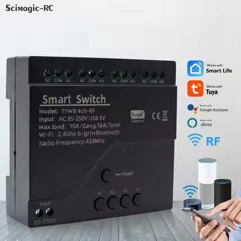 Tuya 4ch Wifi Relay 220V Smart Switch Module Motor Light RF 433 Radio Remote Control 4 Channels Inch