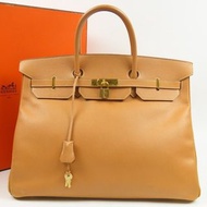 HERMES Birkin 40 G配件 手提包 Couchevel Natural □B 雕刻