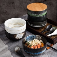 [48H Shipping] Japanese Style Covered Instant Noodle Bowl Retro Ceramic Tableware Salad Bowl Large R