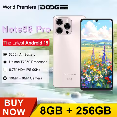 DOOGEE Note 58 Pro 8GB RAM 256GB ROM Android 15 Smartphone 6.75" HD+ 90Hz Display 6250mAh battery NF