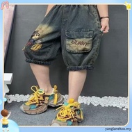 J2590 Large Denim Shorts - High Waist & Embroidered