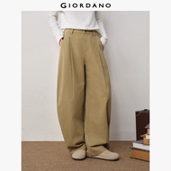 GIORDANO Women Jeans 100% Cotton Pleated Barrel Jeans High Waist Fashionable Casual Loose Denim Pant