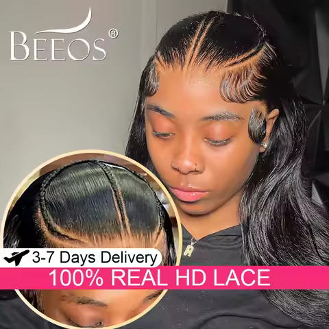 Pre Braid 34 inch 250% 13X6 HD Transparent Lace Full Frontal Human Hair Wigs Silk Straight Pre Pluck