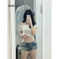 DaDuHey Spice Girl Women New Temperament Slim Bow Embroidery Low Waist Skinny Denim Shorts
