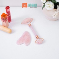 Ataru Set 2 Pcs Roller & Gua Sha Rose Quart
