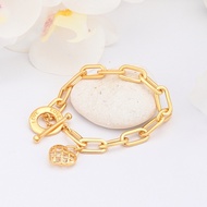 ZHULIAN Paperclip Chain T-Bar Toggle Bracelet 24K Gold Plated