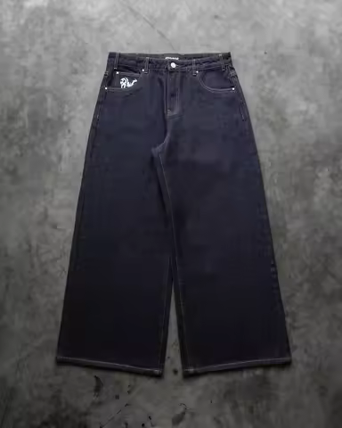 Men's Streetwear Baggy Straight Jeans with Embroidery Design Loose Fit Denim Pants