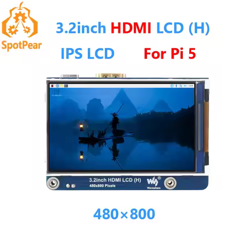 Waveshare 3.2inch HDMI LCD IPS Display 480×800 For Raspberry Pi5 / PI4 /4B / 3B / PI Zero 2W / Suppo