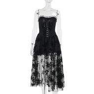 Fall Xs24354 New Long Dress Gothic Style Temperament Slightly Transparent Slim Dark Bridal Mesh Dres