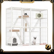 KING 3/4 Layers Cat Cage Foldable Big Size Large Platform Cat House Cat Villa White for Many Cats