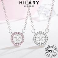 HILARY JEWELRY Sterling Women Korean 純銀項鏈 Chain Perak Pendant Silver Crystal Rantai Accessories Original Perempuan Clover Lucky Diamond Pink Necklace For 925 Leher N8