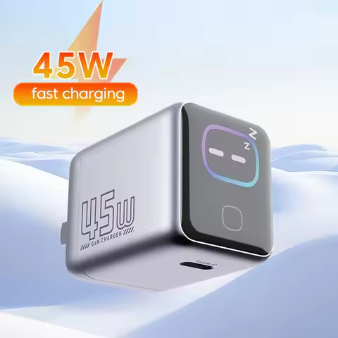 45W Type C Fast Charging GaN Wall Charger with AI Smart Screen Display PD 3.0 & QC 3.0 Compatible fo