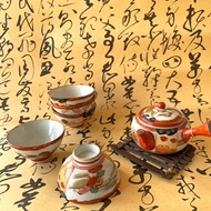 日本 日式九谷燒瓷茶器組 │ 一壺五杯 濃墨 古件 江戶時代 陶瓷
