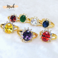 Cincin Bunga Emas Suasa Sadur Batu Zircon Bujur Gold Plated Zirconia Floral Stone Ring