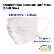 Antimicrobial Cloth Face Mask - 3 Layers - Cotton (Adult Size, single pack)