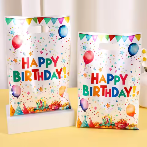 10/20/50pcs Happy Birthday Gift Bags Colorful Balloon Pattern Plastic Tote Bags for Adults Happy Bir