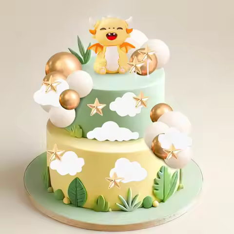 LaVenty Baby Dragon Cake Decoration Small Dragon Cake Tray with Balls Stars Clouds Baby Shower Birth
