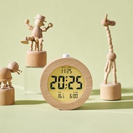 Multifunctional LCD Electronic Clock Nordic Style Solid Wood Alarm Clock Simple Wood Clock Handmade Clock Dry Battery Clock Alarm Clock Night Backlight Silent Clock