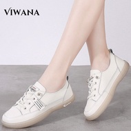 VIWANA รองเท้าผ้าใบแบนรองเท้าผู้หญิงรองเท้าหนังแท้รองเท้าลำลอง2022สไตล์เกาหลี C Omfort ผู้หญิงรองเท้านุ่มแต่เพียงผู้เดียวรองเท้าไม่มีส้นรองเท้าที่เดินสำหรับผู้หญิงในการขาย