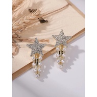 Klip Itik Mutiara Berkilauan Bintang Bucu Lima Penuh Berlian Buatan Jepit Rambut Klip Bangs Gadis Ma