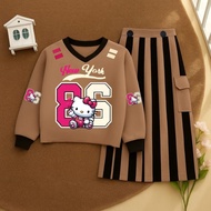 Girls' Striped Skirt Set with 84 Brown Pattern, Ages 2 - 12 Years