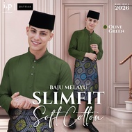 QAYRAA 2026🪔Olive Green Baju Melayu Soft Cotton DEWASA Lelaki Slim Fit Cekak Musang Baju Raya Ayah- 