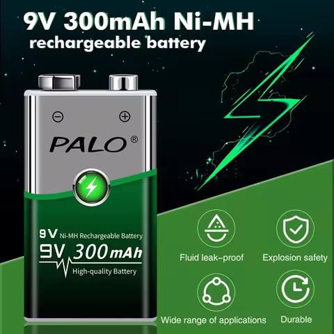 PALO rechargeable 9V 6f22 battery 300mAh 9V NiMH rechargeable battery low self discharge batery for 